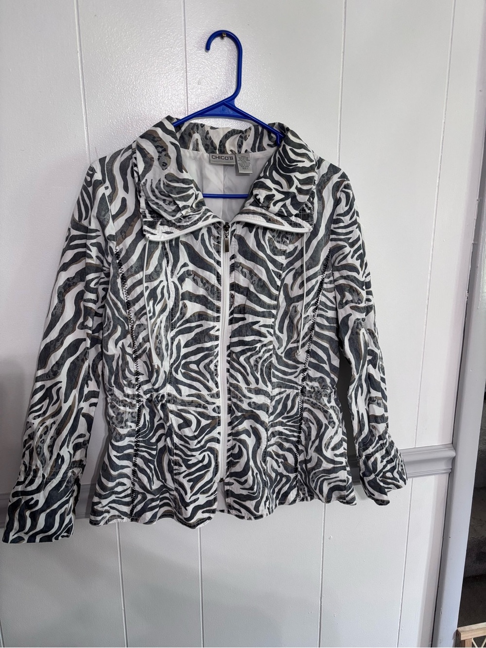 Chico's Black and White Zebra-Pattern Zip Jacket
